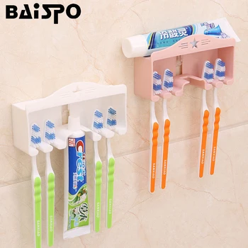 BAISPO creative montat pe perete raft de depozitare unghii-gratuit titularul periuta de dinti baie set multi-funcția de pastă de dinți periuță de dinți titular