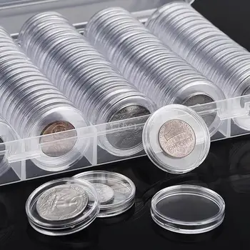 100buc Plastic Clar Monedă Capsule 27mm 30mm Transparent Suportul Monede Rotunde Cutie de Depozitare Caz Monedă Comemorativă Medalie de Colectie
