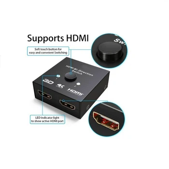 4K HDMI Switch 2 Porturi Bi-directional 1x2 / 2x1 HDMI Switcher Splitter Sprijină Ultra HD 4K, 1080P 3D HDR HDCP pentru PS4 Xbox HDTV
