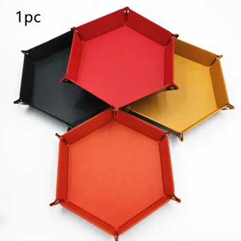 Cutie de depozitare Tavă Zaruri Pentru Jocuri, din Piele PU Cadou Desktop Pliere Rulare Placă Pliabil Hexagon Bar Capacitate Mare