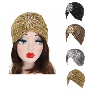 Moda Doamnelor Aur Părul Argintiu Capace De Diamant Bijuterie Turban Pălării Pentru Femei Chimioterapie Bandană Hijab Cutat Indian Capac Styling Pălărie