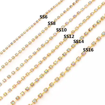 9 Metri SS6-SS16 Bază de Aur Cu Clar AB Stras Unghii Piatra Rare Lanț Pentru DIY Nail Art Decor/Haine/Bijuterii