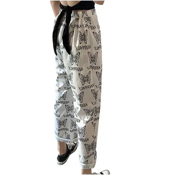 Fluture de Imprimare Pantaloni Largi pentru Femei de Moda Casual Imprimate Vrac Talie Mare Doamnelor Pantaloni Largi Picior Pantaloni Lungi Штаны