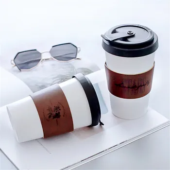 Creative Cana Ceramica Cu Piele Cupa Scrisoare de intentie Model Floare Cafea cu Lapte Portabil Cupe de uz Casnic Birou Drinkware 450ML