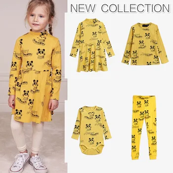 Ins Copii Panda Topuri + Jambiere 2 buc Seturi de Îmbrăcăminte Vestidos Seturi de Pijama Copii Seturi de Îmbrăcăminte Rochii Rochie Bej