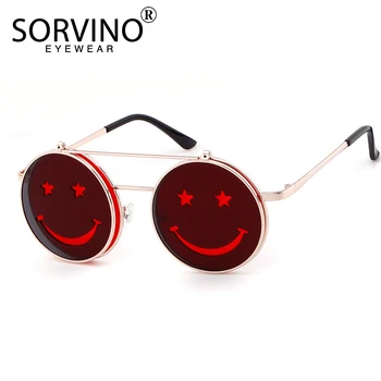 SORVINO Retro Flip Up Rotund Steampunk ochelari de Soare 2020 Brand Bărbați Femei Designer Mic Cerc Ochelari de Soare Roșu, Galben, Nuante SP64