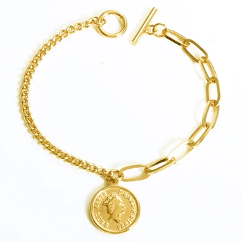 Moneda Sută Brățări De Aur De Culoare Lanț De Link-Ul O T Bar Bratari Pentru Femei, Bărbați Brățară De Bijuterii Cadou