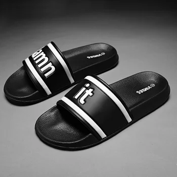 WEH Bărbați Papuci de Mari Dimensiuni 46 Mens Pantofi Casual de vara, Sandale de Plajă acasă Papuci de interior 2020 tendință Alb Negru Slide-uri pentru Barbati