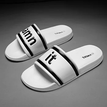 WEH Bărbați Papuci de Mari Dimensiuni 46 Mens Pantofi Casual de vara, Sandale de Plajă acasă Papuci de interior 2020 tendință Alb Negru Slide-uri pentru Barbati