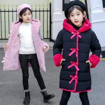 3-10Y Bună Calitate 2019 Copii de Iarnă de Moda Sacou Cald Pentru Copii Fete de Iarna Cald Gros de Blană cu Glugă Haine Lungi Pentru Crăciun