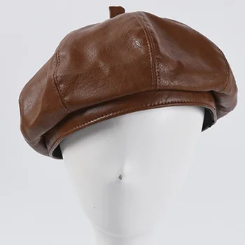 2020 Toamna solide simple din piele, berete sălbatic moda din piele PU berete literare retro pictor pălării