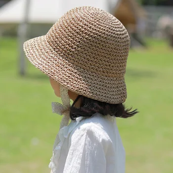 Dantelă de moda Copil Pălărie de Paie de Vară Arc Fata de Copil Capac de Plaja pentru Copii Pălărie Panama Printesa Copil Palarii si Sepci pentru Copii 1 BUC