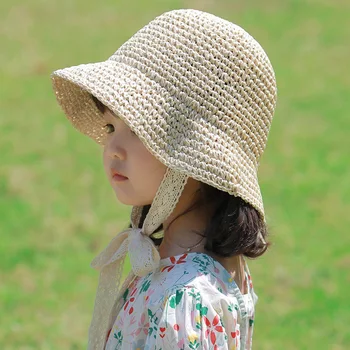 Dantelă de moda Copil Pălărie de Paie de Vară Arc Fata de Copil Capac de Plaja pentru Copii Pălărie Panama Printesa Copil Palarii si Sepci pentru Copii 1 BUC