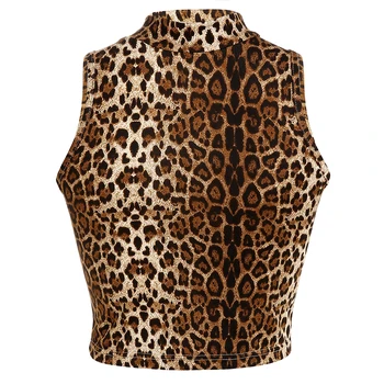 Rapwriter Casual Stand Guler Întinde Leopard Rezervor Topuri pentru Femei 2020 Căldură Streetwear fără Mâneci Bodycon Bretele Crop Top de sex feminin