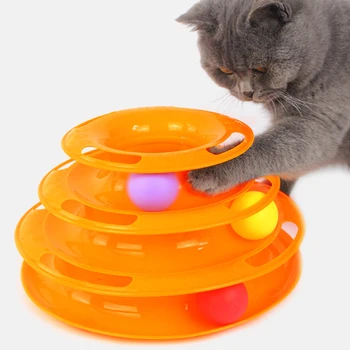 Trei Niveluri Turn de Piese Disc animale de Companie Pisica Jucarie Inteligenta Plimbari de Distracții Raft pisică câine jucării de Formare Distracții Trilaminar mingea
