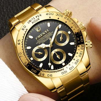 Chenxi Top Brand De Ceasuri De Lux Pentru Bărbați Ceasuri De Aur Fata Verde Din Oțel Inoxidabil Cuarț Ceasuri De Mana Barbati De Afaceri Ceasuri Reloj Hombre