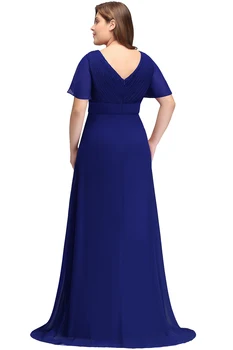 Ieftine albastru royal Burgundy plus dimensiunea rochie de seara eleganta v gât bat mâneci petrecere de nunta formale rochie-o linie de rochii de seara