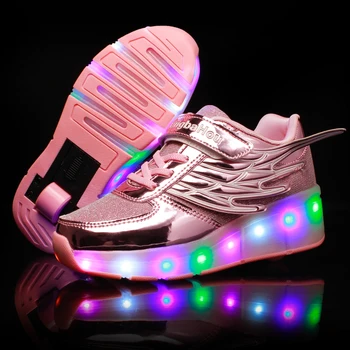 Noul Roz, Aur, Argint Copil de Moda Fete Baieti LED Pantofi de Skate Role Pentru copii Copii Adidasi Cu Roti Una roți