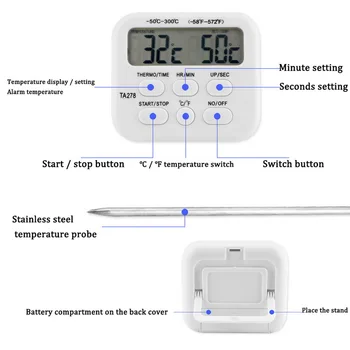 1 Buc Digital Cuptor Termometru De Bucătărie De Gătit Mâncare De Carne Grill Sonda Cu Temporizator Apa Lapte La Temperatura De Gătit Instrumente De Bucatarie#1