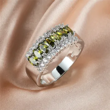 Drăguț Feminin De Măsline Verde De Cristal Bijuterii De Argint De Epocă Culoare Inele De Nunta Pentru Femei De Lux Geometrie Zircon Logodna Inel Mare