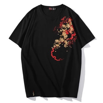 Stil japonez de imprimare frumusete samurai flori cu maneci scurte tineret tendință de bumbac gât pierde T-shirt cămașă de corp și îmbrăcăminte pentru bărbați