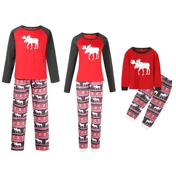 2 buc Părinte-copil de Craciun Set Haine cu Maneci Lungi T-shirt, Pantaloni, Costume de Cerb de Imprimare Despicare Liber Casual Pijamale Pijamale