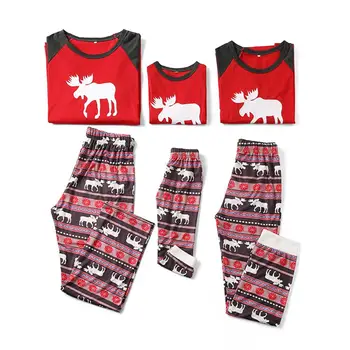 2 buc Părinte-copil de Craciun Set Haine cu Maneci Lungi T-shirt, Pantaloni, Costume de Cerb de Imprimare Despicare Liber Casual Pijamale Pijamale