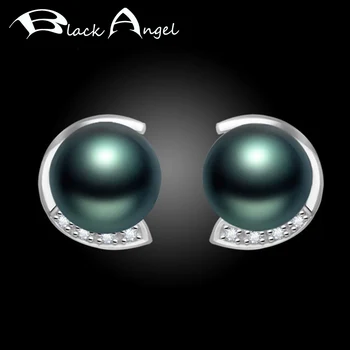 BLACK ANGEL Lux Black Pearl Argint 925 Lux Cercei Stud pentru Femei CZ Cercei Moda Bijuterii Nunta, Cadou de Crăciun