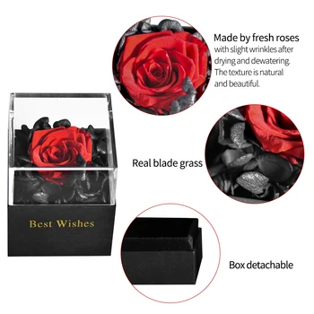 Handmade Real Conservate Trandafir Cutie De Bijuterii Inel Titular Veșnică A Crescut Artifiial Flori De Nunta De Ziua Îndrăgostiților Cadouri Pentru Femei