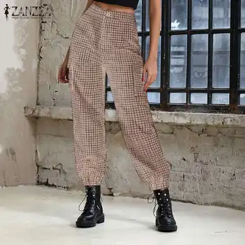 ZANZEA Moda Femei Pantaloni de Vară Talie Mare Carouri Pantaloni Verificate de sex Feminin Casual Streetwear Pantalon Liber Nap Femme