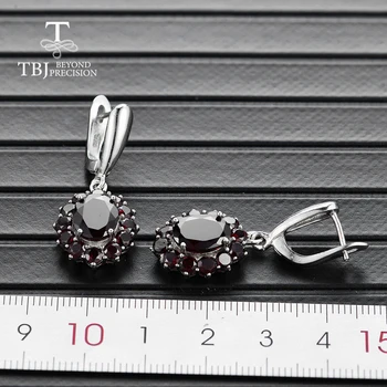 TBJ,piatră prețioasă naturale negru granat cercei argint 925 bijuterii fine pentru femei petrecerea de ziua & uzura de zi cu zi frumos cadou