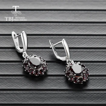 TBJ,piatră prețioasă naturale negru granat cercei argint 925 bijuterii fine pentru femei petrecerea de ziua & uzura de zi cu zi frumos cadou