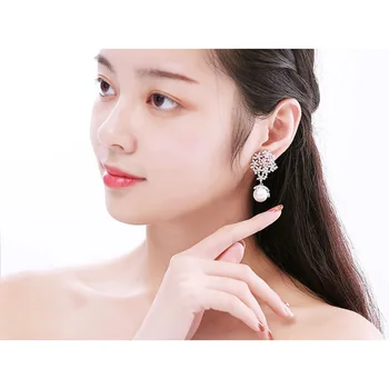 Stil de moda Cubic Zirconia si Perla Pandantiv cercei clipuri pe urechi bijuterii cercei cu pietre Pentru Femei
