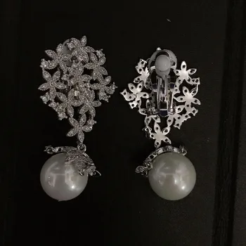 Stil de moda Cubic Zirconia si Perla Pandantiv cercei clipuri pe urechi bijuterii cercei cu pietre Pentru Femei