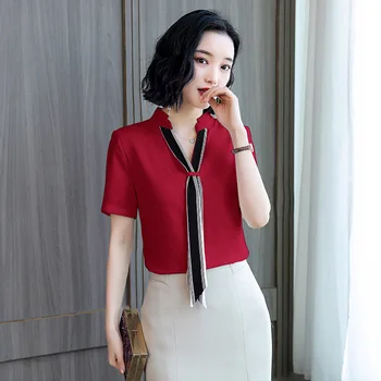 Tricou rosu pentru femei design sentiment de nișă noi V-gât stil coreean de top mari șifon cămașă în vară 2020