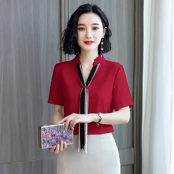 Tricou rosu pentru femei design sentiment de nișă noi V-gât stil coreean de top mari șifon cămașă în vară 2020