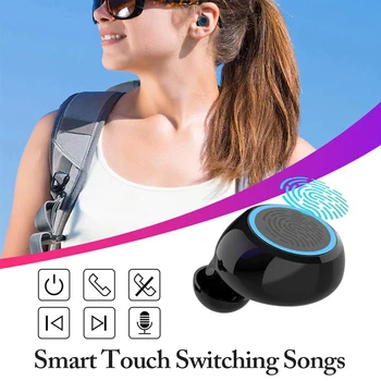 TWS Bluetooth 5.0 Căști Căști fără Fir de Control Tactil rezistent la apa 9D Stereo Sport Gaming Headset LED Cu Microfon