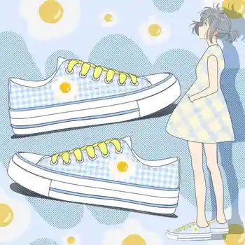 Unisex JK Student Lolita Fete Zăbrele Gudetama Casual Low Rochie Pantofi de Panza Harajuku Preppy bascheti rață pantofi Adidași