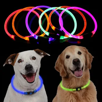 Câinele în condiții de Siguranță a Avertiza Silicon LED Guler Lumina Stralucitoare Gulere Câine Luminos de Companie Flash Noaptea de Încărcare Gulere pentru Small Medium Large Dog