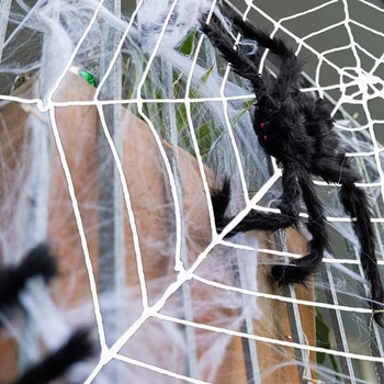 Halloween 12 FT Gigant Rundă de Păianjen și Fals Păianjen Păros Recuzită Înfricoșător Curte Ușa & Decor în aer liber cu Întindere Pânză de păianjen