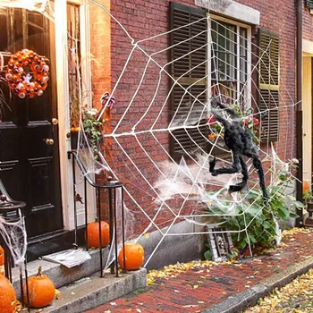 Halloween 12 FT Gigant Rundă de Păianjen și Fals Păianjen Păros Recuzită Înfricoșător Curte Ușa & Decor în aer liber cu Întindere Pânză de păianjen