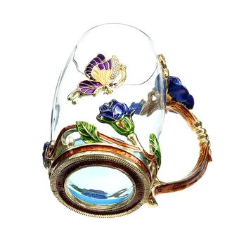 Blue Rose Email Crystal Ceașcă Ceai de Flori de Sticlă de Înaltă calitate de Sticlă Cana de Apa de Flori de Cana cu Maner Cadou Perfect Pentru Iubitul Nunta