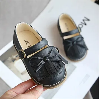 Nou Fată Drăguță Ciucure Pantofi Casual Printesa Papion Copii Negru Din Piele Pantofi De Toamnă Transport Gratuit