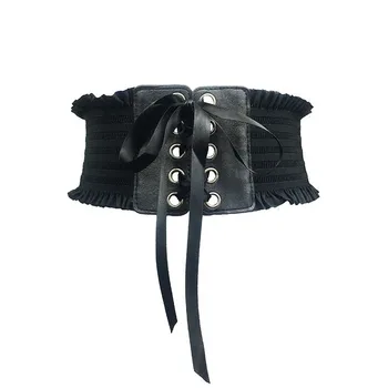 Goth Trupa de Talie mare Vintage Lace Up Cruce Criss Corset Femei Elastic-Tunica de sex Feminin Centura Neagra Stretch(10cm Latime 65cm Lungime)