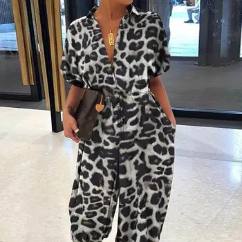 Femeile Salopetă Casual Short Sleeve V-Neck Sexy Salopete Celmia Doamnelor Sumemr Leopard De Imprimare Plus Dimensiune Salopete Elegante Bodaysuit