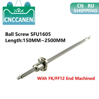 Ballscew SFU1605-150 mm 200 300 500 600 800 1000 1500 2000 2500 mm C7 Șurub cu Bile Cu o Singură Piuliță cu Bile FK/FF12 End Prelucrate CNC