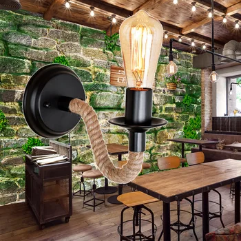 Țară din america de vânt industrial bar cafenea cânepă frânghie de fier a condus lampă de perete culoar led lampă de perete lampă de noptieră wy120701