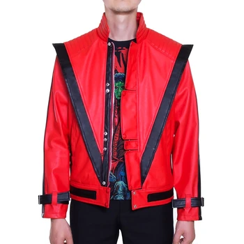Roșu Haina de Piele a lui Michael Jackson MJ Thriller MTV Alb Michael Jackson jacheta de Cosplay, Costume Personalizate pentru costum