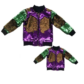 Vrac en-gros pentru Mama și cu Mine Mardi Gras sequin jacheta bomber reversibile schimbare de culoare, paiete straturi 1buc