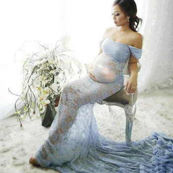 Femei îmbrăcăminte 2019 rochii de maternitate pentru sedinta foto Pregnants Sexy Fotografie elemente de Recuzită de Pe Umeri Dantela Rochie Lunga de asistenta Medicala
